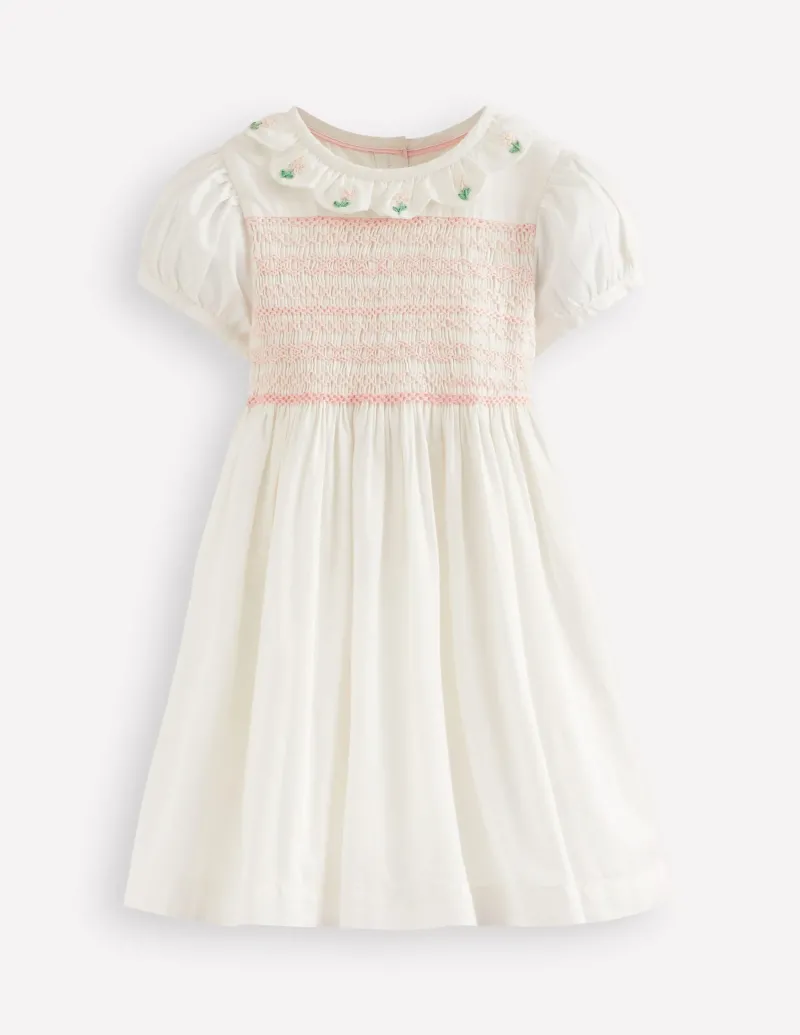 Kleider | Boden Gesmoktes Kleid für besondere Anlässe-Ivory and Navy Spot IvoryandNavySpot