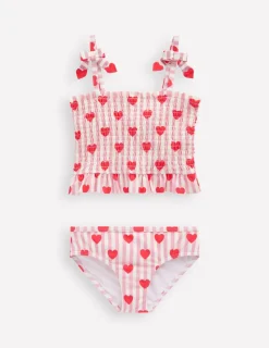 Bademode | Boden Gesmoktes Tankini-Set-Kaugummirosa Herz Streifen KaugummirosaHerzStreifen