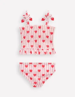 Bademode | Boden Gesmoktes Tankini-Set-Kaugummirosa Herz Streifen KaugummirosaHerzStreifen