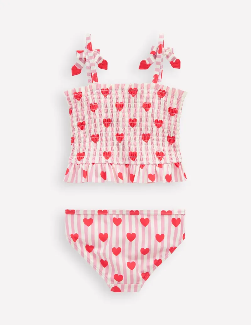 Bademode | Boden Gesmoktes Tankini-Set-Kaugummirosa Herz Streifen KaugummirosaHerzStreifen