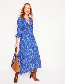 Kleider & Jumpsuits | Midi | Boden Gesmoktes Teekleid mit Knöpfen-Leuchtendes Blau, Abstrakte Punkte LeuchtendesBlau,AbstraktePunkte