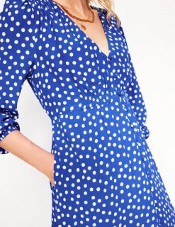 Kleider & Jumpsuits | Midi | Boden Gesmoktes Teekleid mit Knöpfen-Leuchtendes Blau, Abstrakte Punkte LeuchtendesBlau,AbstraktePunkte