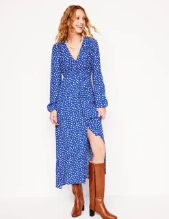 Kleider & Jumpsuits | Midi | Boden Gesmoktes Teekleid mit Knöpfen-Leuchtendes Blau, Abstrakte Punkte LeuchtendesBlau,AbstraktePunkte