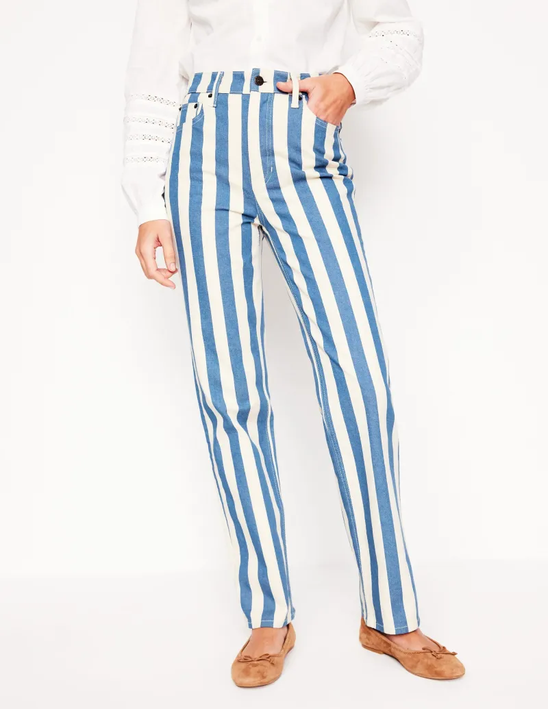 Jeans | Boden Gestreifte Jeans mit hohem Bund-Marineblau Breite Streifen MarineblauBreiteStreifen