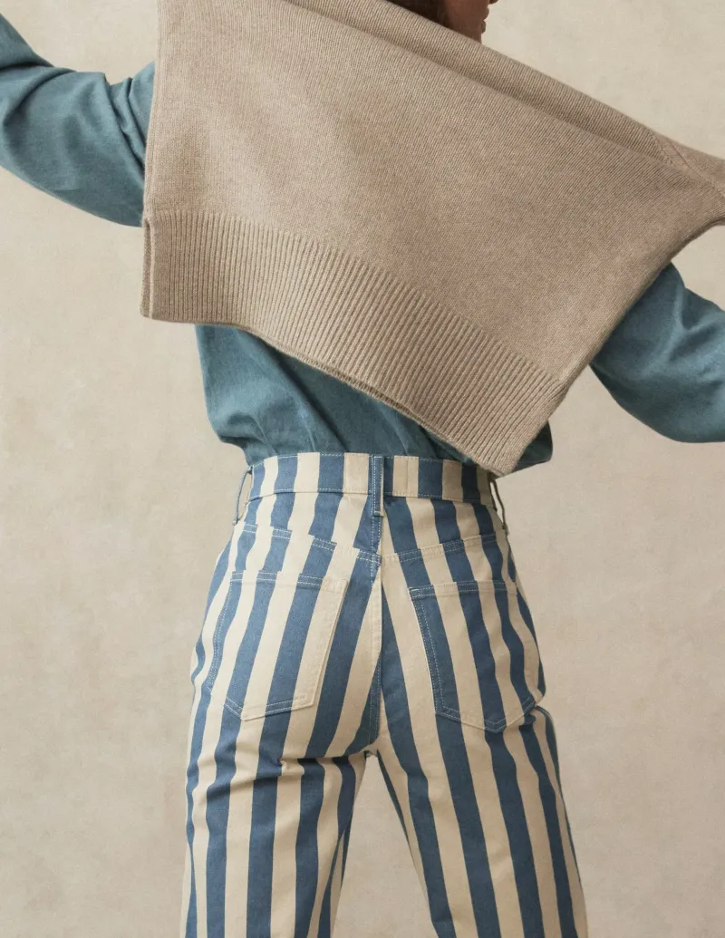 Jeans | Boden Gestreifte Jeans mit hohem Bund-Marineblau Breite Streifen MarineblauBreiteStreifen