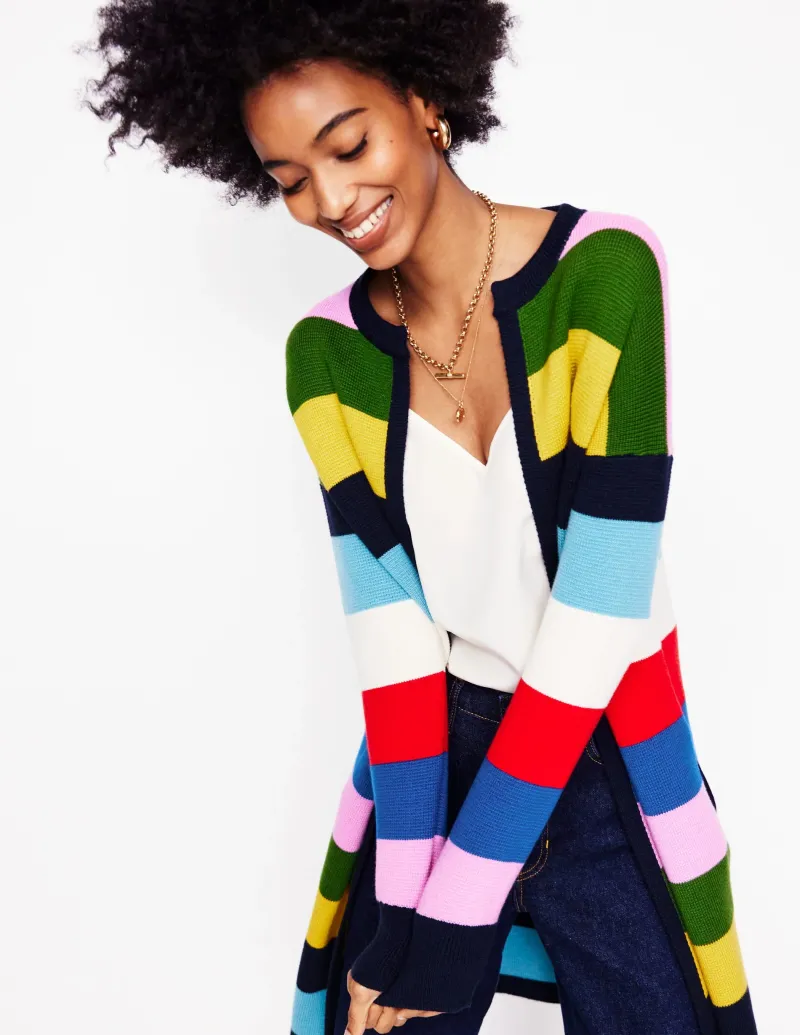 Pullover & Strickjacken | Boden Gestreifter Strickmantel aus Baumwollmischgewebe-Mohnblumenrot, Blau Bunt Mohnblumenrot,BlauBunt