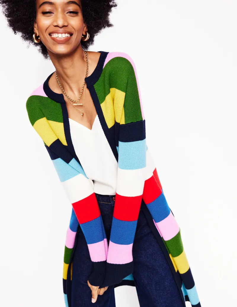Pullover & Strickjacken | Boden Gestreifter Strickmantel aus Baumwollmischgewebe-Mohnblumenrot, Blau Bunt Mohnblumenrot,BlauBunt