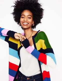 Pullover & Strickjacken | Boden Gestreifter Strickmantel aus Baumwollmischgewebe-Mohnblumenrot, Blau Bunt Mohnblumenrot,BlauBunt