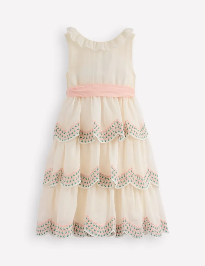 Kleider | Boden Gestuftes Organzakleid-Ivory and Navy Spot IvoryandNavySpot