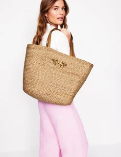 Handtaschen | Boden Gewebte Tragetasche mit Trensendetail- Beige