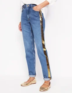 Jeans | Boden Girlfriend-Jeans-Metallic-Gold Seitenstreifen Metallic-GoldSeitenstreifen