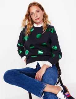 Oberteile | Nachtwäsche & Schlafanzüge | Boden Hannah Sweatshirt mit Print-Marineblau, Grün Punkte Marineblau,GrünPunkte