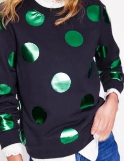 Oberteile | Nachtwäsche & Schlafanzüge | Boden Hannah Sweatshirt mit Print-Marineblau, Grün Punkte Marineblau,GrünPunkte