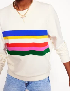 Nachtwäsche & Schlafanzüge | Oberteile | Boden Hannah Sweatshirt mit Print-Naturweiß, Bunt Streifen Naturweiß,BuntStreifen