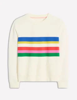 Nachtwäsche & Schlafanzüge | Oberteile | Boden Hannah Sweatshirt mit Print-Naturweiß, Bunt Streifen Naturweiß,BuntStreifen