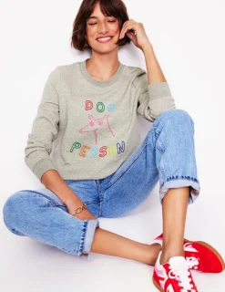 Oberteile | Nachtwäsche & Schlafanzüge | Boden Hannah Sweatshirt mit Stickerei-Grau Meliert, Hund Person GrauMeliert,HundPerson