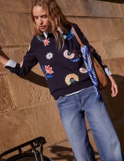 Oberteile | Nachtwäsche & Schlafanzüge | Boden Hannah Sweatshirt mit Stickerei-Marineblau, Konversation Marineblau,Konversation