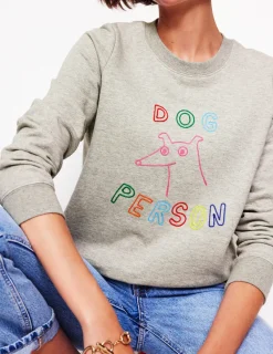Oberteile | Nachtwäsche & Schlafanzüge | Boden Hannah Sweatshirt mit Stickerei-Grau Meliert, Hund Person GrauMeliert,HundPerson