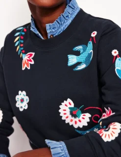 Oberteile | Nachtwäsche & Schlafanzüge | Boden Hannah Sweatshirt mit Stickerei-Marineblau, Konversation Marineblau,Konversation