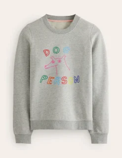 Oberteile | Nachtwäsche & Schlafanzüge | Boden Hannah Sweatshirt mit Stickerei-Grau Meliert, Hund Person GrauMeliert,HundPerson