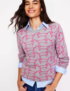 Pullover & Strickjacken | Boden Heather Jacquard-Pullover-Grau Meliert, Rosa Dackel GrauMeliert,RosaDackel