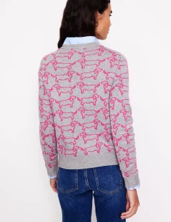 Pullover & Strickjacken | Boden Heather Jacquard-Pullover-Grau Meliert, Rosa Dackel GrauMeliert,RosaDackel