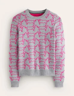 Pullover & Strickjacken | Boden Heather Jacquard-Pullover-Grau Meliert, Rosa Dackel GrauMeliert,RosaDackel