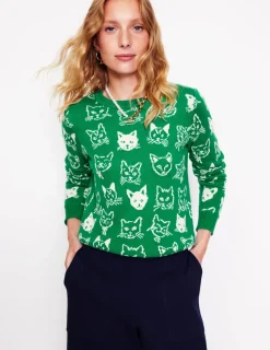 Pullover & Strickjacken | Boden Heather Jacquard-Pullover-Sattes Smaragdgrün, Katzen SattesSmaragdgrün,Katzen