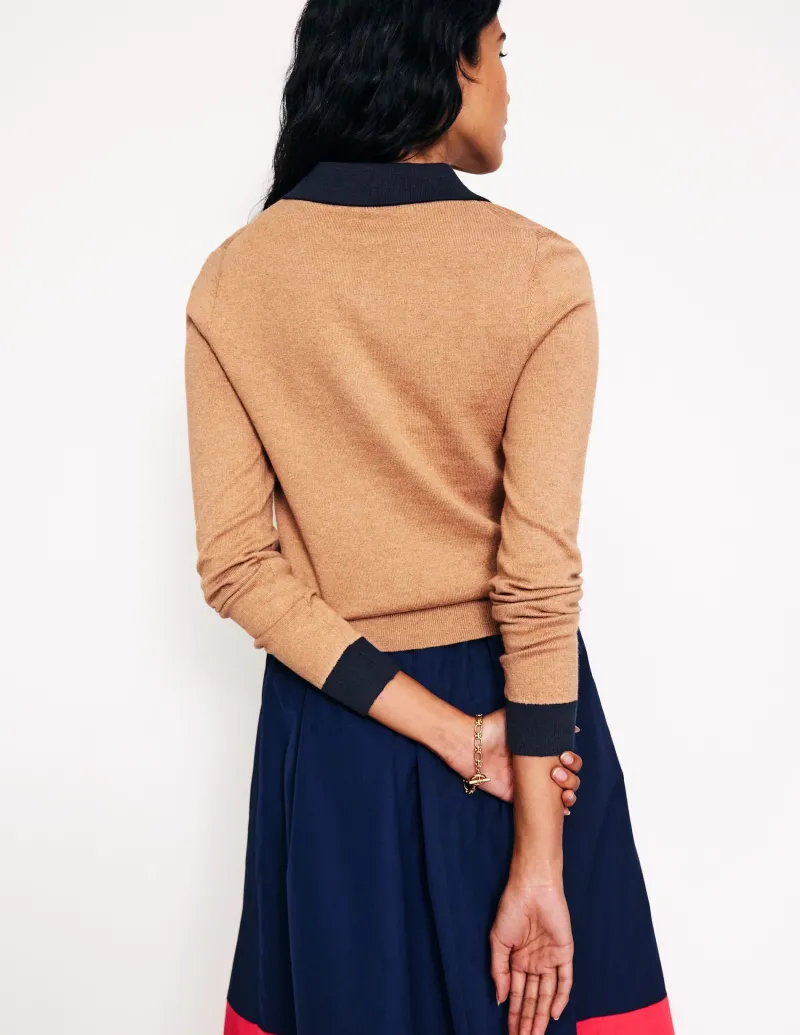 Pullover & Strickjacken | Boden Henley-Pullover aus Baumwollmischgewebe-Camel Meliert CamelMeliert