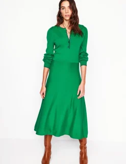 Kleider & Jumpsuits | Knielang | Boden Henley-Strickkleid mit Muschelsaum-Grünes Tamburin GrünesTamburin