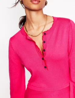 Kleider & Jumpsuits | Knielang | Boden Henley-Strickkleid mit Muschelsaum- Rosarot