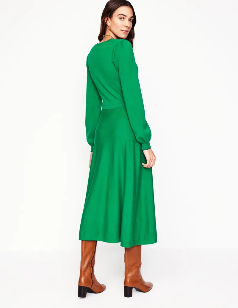 Kleider & Jumpsuits | Knielang | Boden Henley-Strickkleid mit Muschelsaum-Grünes Tamburin GrünesTamburin