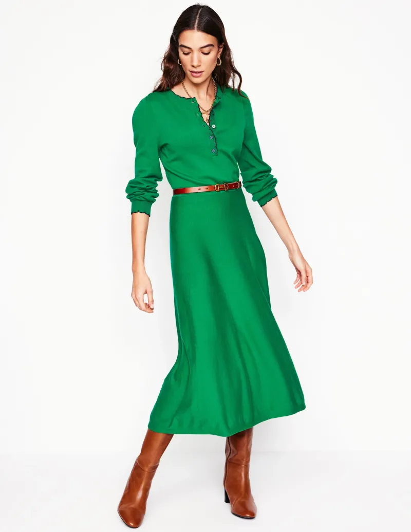 Kleider & Jumpsuits | Knielang | Boden Henley-Strickkleid mit Muschelsaum-Grünes Tamburin GrünesTamburin
