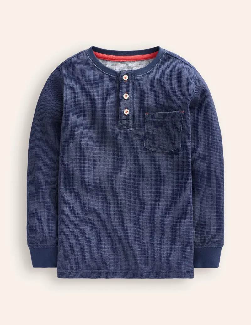 Oberteile & T-shirts | Boden Henley-T-Shirt mit Waffelmuster-Schuluniform-Marineblau Meliert Schuluniform-MarineblauMeliert