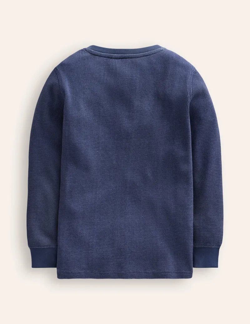 Oberteile & T-shirts | Boden Henley-T-Shirt mit Waffelmuster-Schuluniform-Marineblau Meliert Schuluniform-MarineblauMeliert