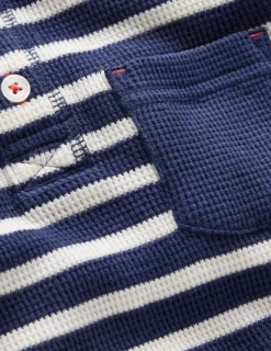 Oberteile & T-shirts | Boden Henley-T-Shirt mit Waffelmuster-Schuluniform-Marineblau und Naturweiß gestreift Schuluniform-MarineblauundNaturweißgestreift