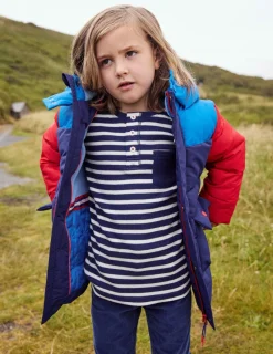 Oberteile & T-shirts | Boden Henley-T-Shirt mit Waffelmuster-Schuluniform-Marineblau und Naturweiß gestreift Schuluniform-MarineblauundNaturweißgestreift