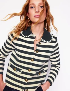 Pullover & Strickjacken | Boden Holly Strickjacke mit Kragen-Französisches Navy/Naturweiß, Gestreift FranzösischesNavy/Naturweiß,Gestreift