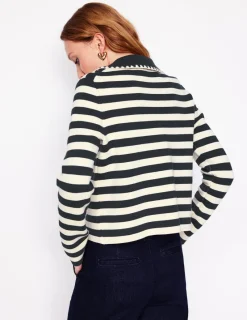 Pullover & Strickjacken | Boden Holly Strickjacke mit Kragen-Französisches Navy/Naturweiß, Gestreift FranzösischesNavy/Naturweiß,Gestreift