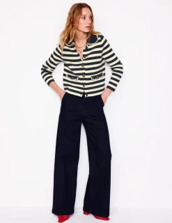 Pullover & Strickjacken | Boden Holly Strickjacke mit Kragen-Französisches Navy/Naturweiß, Gestreift FranzösischesNavy/Naturweiß,Gestreift