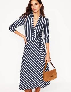 Kleider & Jumpsuits | Midi | Boden Imogen Jerseykleid mit Kragen-Französisches Marine und Elfenbein Streifen FranzösischesMarineundElfenbeinStreifen