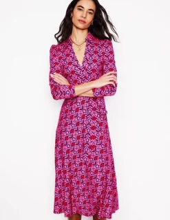 Kleider & Jumpsuits | Midi | Boden Imogen Jerseykleid mit Kragen-Sorbetrosa, Blattterrasse Sorbetrosa,Blattterrasse