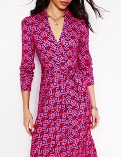 Kleider & Jumpsuits | Midi | Boden Imogen Jerseykleid mit Kragen-Sorbetrosa, Blattterrasse Sorbetrosa,Blattterrasse