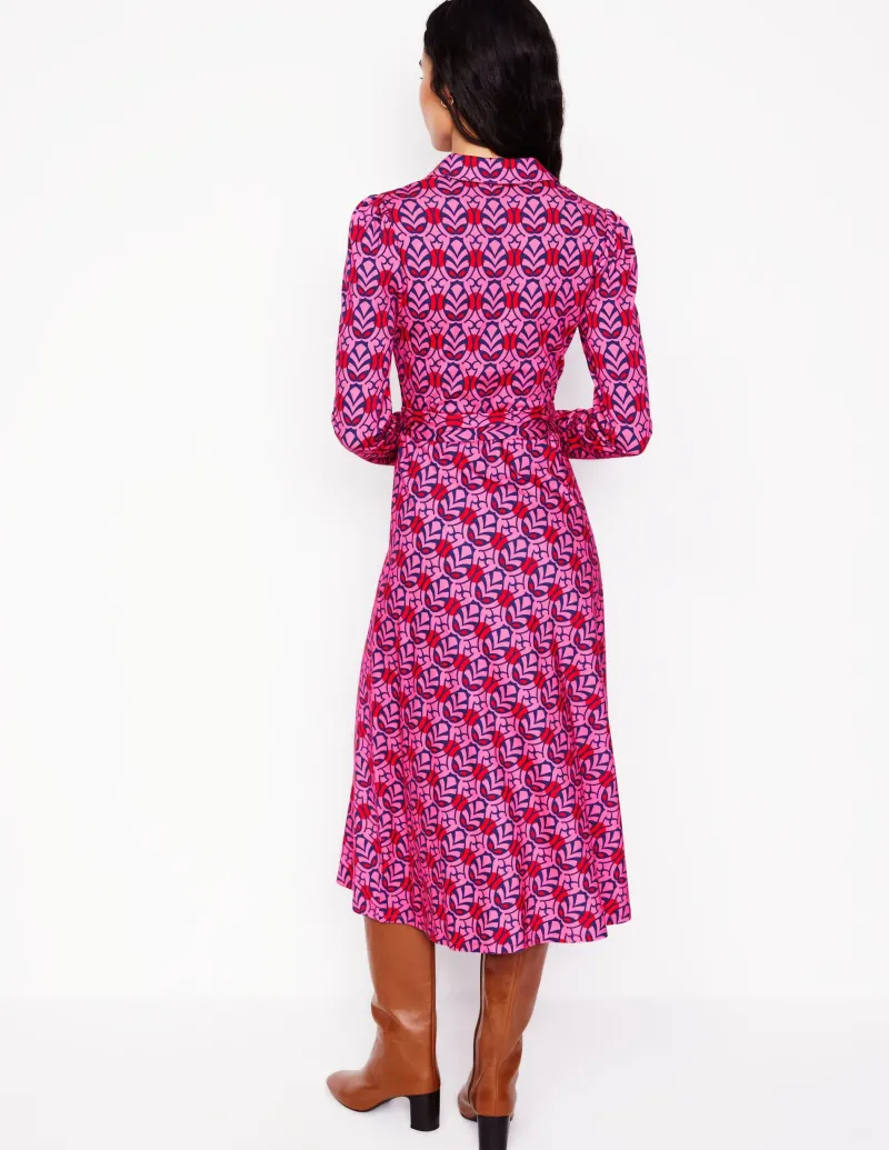 Kleider & Jumpsuits | Midi | Boden Imogen Jerseykleid mit Kragen-Sorbetrosa, Blattterrasse Sorbetrosa,Blattterrasse
