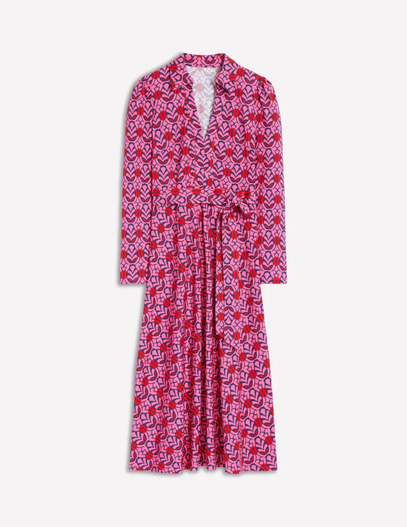 Kleider & Jumpsuits | Midi | Boden Imogen Jerseykleid mit Kragen-Sorbetrosa, Blattterrasse Sorbetrosa,Blattterrasse