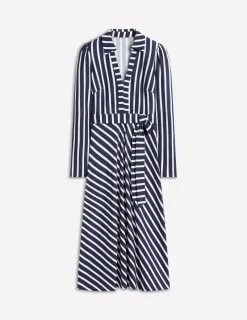 Kleider & Jumpsuits | Midi | Boden Imogen Jerseykleid mit Kragen-Französisches Marine und Elfenbein Streifen FranzösischesMarineundElfenbeinStreifen