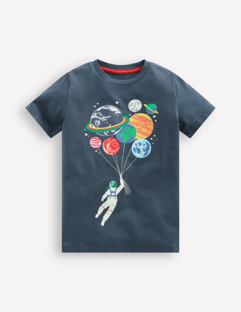 Oberteile & T-shirts | Boden In Dunkeln leuchtendes T-Shirt-Roboter-Blau Raumfahrer Planeten Roboter-BlauRaumfahrerPlaneten