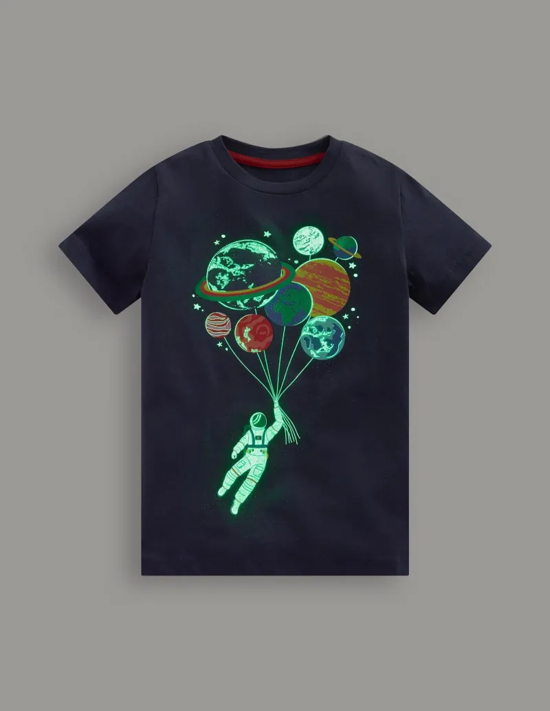 Oberteile & T-shirts | Boden In Dunkeln leuchtendes T-Shirt-Roboter-Blau Raumfahrer Planeten Roboter-BlauRaumfahrerPlaneten