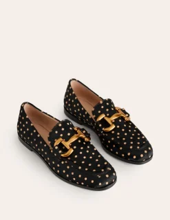 Flache Schuhe | Loafer | Boden Iris Loafer mit Trensendetail-Schwarz und Kamelbraun Punkte SchwarzundKamelbraunPunkte