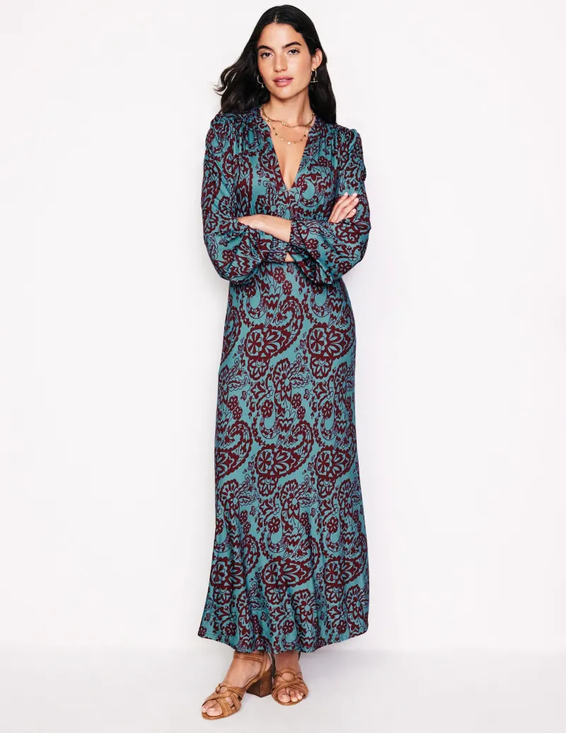 Kleider & Jumpsuits | Kleider In Petite | Boden Ivy Gesmoktes Midikleid-Blaues Gras, Paisley-Kaskade BlauesGras,Paisley-Kaskade